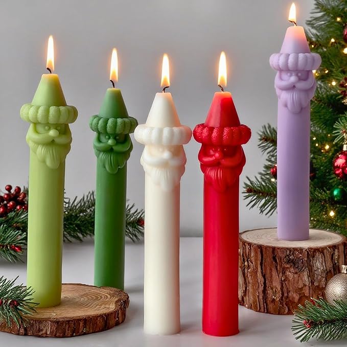 Santa Claus Long Cylinder Candle Silicone Mold for DIY Candle Making, Christmas Decor, Holiday Crafts, Soap Molding, Resin Casting