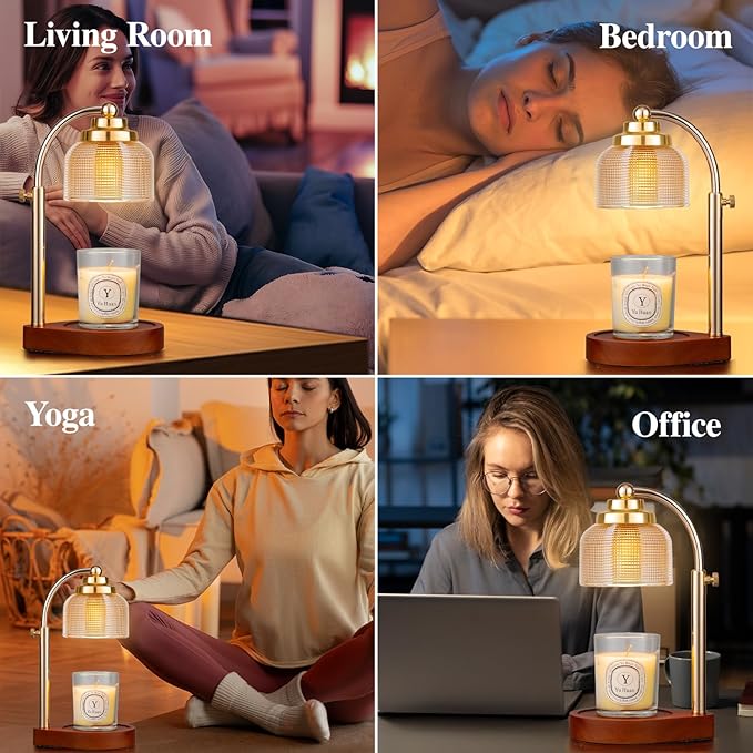 Candle Warmer Lamp with Timer Dimmer, Adjustable Height Wax Melt Warmer for Jar Candles, Vintage Home Decor & Aesthetic Bedroom Decor, Birthday Gifts for Women Mom Sister with 2 Replacement Bulbs