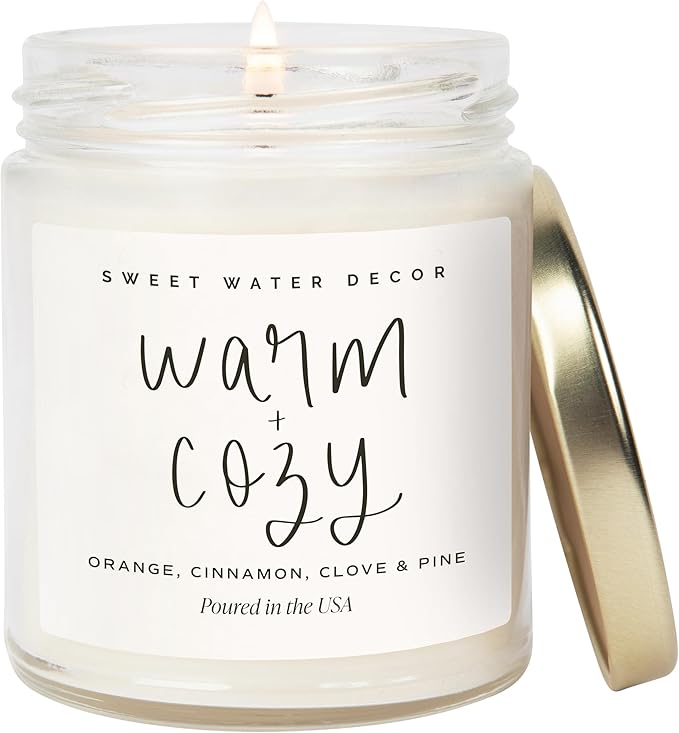 Sweet Water Decor Warm and Cozy Candle - Pine Cinnamon & Fir Winter Scented Soy Candles for Home | 9oz Clear Jar, 40 Hour Burn Time, Made in The USA