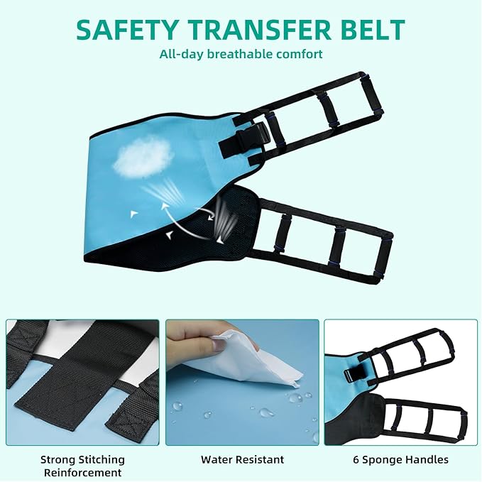 Transfer Sling, Gait Belt Transfer Belt with Padded Handles for Patient Lift Assist & Mobility Standing - Safely Move Elderly and Disabled from Bed and Wheelchair