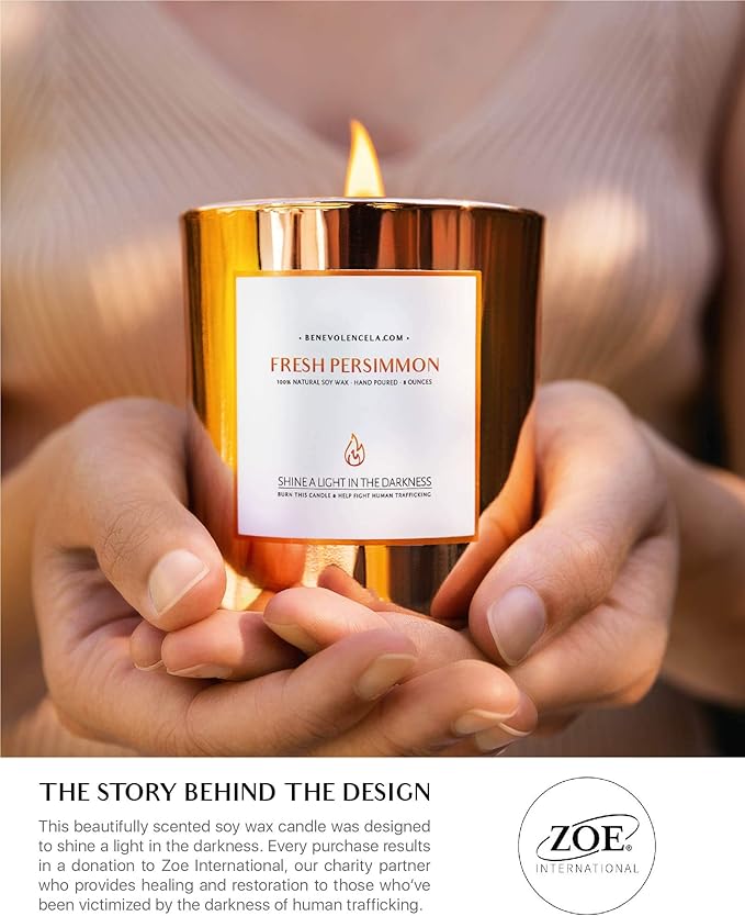 Benevolence LA Fresh Persimmon Wood Wick Candles | Soy Scented Christmas Candles for Home | Holiday Candle Gifts for Women and Men | Home Fragrance | Aromatherapy | 8oz, 45 Hour Burn