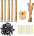 200 Sets Double-Layered Wooden Candle Wicks and Stands 5.1 X 0.5 Inch Natural Candle Wood Wicks Wooden Wicks Wood Wicks for Candles Making,Wooden Candle Wick with Base and Stickers