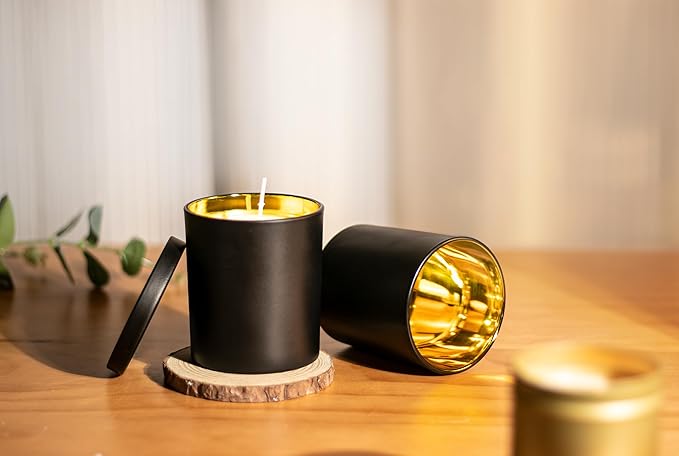 Bulk Candle Jars for Candle Making, Luxury Container with Electroplated Interior, 12PCS Vessel with Metal Lids Empty Jars - Gold Inner
