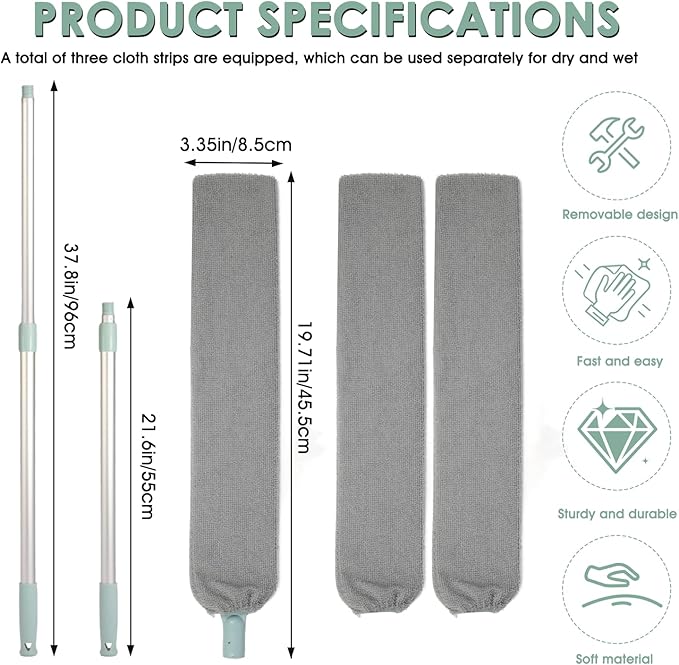 Retractable Gap Dust Cleaner, Long Handle CleaningTool with 3 Washable Microfiber Dusting Cloths, Duster Brush for Cleaning Under Appliances