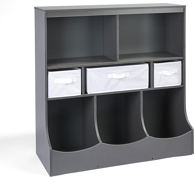 Badger Basket Combo Bin Toy Storage Unit and Book Shelf for Kids with 3 Baskets - Dark Gray