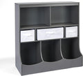 Badger Basket Combo Toy Storage Organizer and Bookshelf - Kids Storage Unit with 3 Removable Baskets, Open Shelves, Top Display Surface - Charcoal