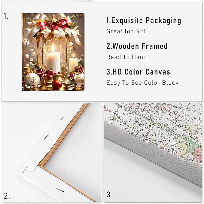 VIGEGU Christmas Paint by Numbers Kit for Adults with Framed,Candle Paint by Number DIY Adult Paint by Number Kits for Wall Decor 10x12in