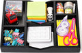 TOPZEA Wood Desk Drawer Organizer Tray, 6 Slot Junk Drawer Organizer with 2 Adjustable Divider Office Supplies Storage Organization for Desktop, Bathroom, Kitchen, Makeup, Vanity, Black