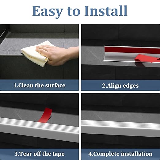 Heavy-Duty Stair Edge Trim, 3.3FT Vinyl Rubber Stair Nosing, Non-Slip Self Adhesive Stair Edge Protector Suitable for Indoor/Outdoor Stairs, Non-Slip and Waterproof