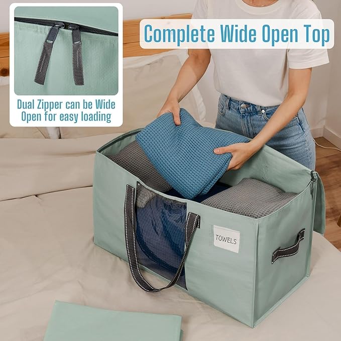 VENO 8 Pack Heavy Duty Moving Bags, Clothes and Comforter Storage Bags with Clear Window, College Dorm Essentials Packing Supplies, Foldable Boxes Alternative (Light Green Matte, 8 Pack)