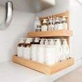 2-Tier Under Sink Pull Out Organizer, Bamboo Cabinet Storage Shelf with Adjustable Height, Slide Out for Kitchen Bathroom Pantry Cabinet