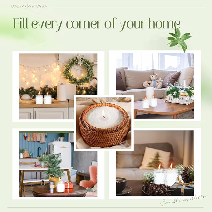 MTLEE Pearled Candle 2.2 lb Sand Wax Scented Sand Candle Kit with Gift Box 50 Wicks Refillable Jar White Beaded Wax Gift Set for Friends Mother Lover Women Family(Sage)