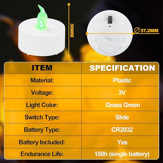 DIY LED Light Kit for 3D Printed Lamps - Compatible with Bambulab KC008, KC017, KC018 - Create Stunning DIY Lamps, Home Lighting, Tea Lights, Gifts - Natural Green, 24-Pack