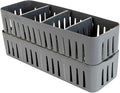 Simplify 2 Pack 4 Compartment Stackable Bin with Adjustable Dividers | Drawer Organizer | Storage Basket | Good for Office | Desk Supplies | Dorm |Bathroom | Accessories | Make Up | Grey