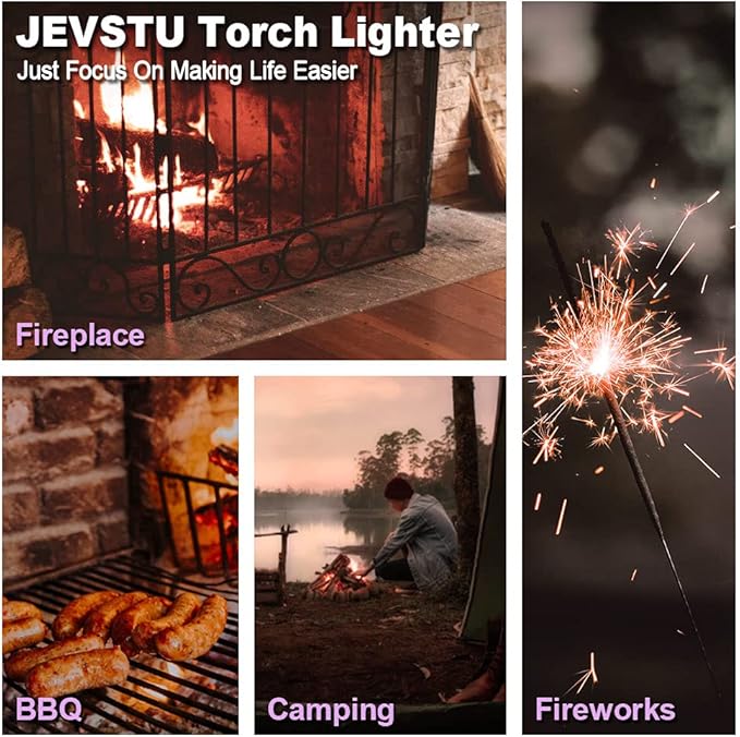 2 Pack Butane Lighter, Torch with Fuel Level Window, Adjustable Fire Jet Lighter for Fireplace, Windproof Pen for Candle Kitchen BBQ, Fluid not Included, Black & Sliver