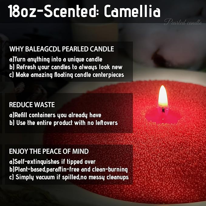 Southern Belle Pearled Candle – 18 Oz Camellia Scented Sand Candles with 30 Wicks | Refillable Red Wax Long-Lasting Powder 120 Hours Clean Burning for DIY