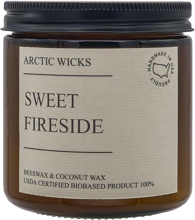 Sweet Fireside Candle | Arctic Wicks 16oz Coconut & Beeswax Candles | Campfire Sweet Scented Fireside Candles for Fall, Winter, Holidays, Gifts, Non-Toxic, Sustainable | USDA Certified 100% Biobased