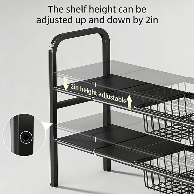 Under Sink Organizers – Expandable 2 Tier Under Cabinet Storage Rack with Adjustable Shelves, 4 Baskets & Panels, Heavy Duty Metal, Fits Around Pipes for Kitchen & Bathroom (White)