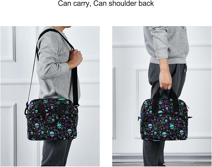 CBBYY Magic Skull Lunch Bags for Women Men, Reusable Insulated Lunch Box, Adjustable Shoulder Straps Tote Lunch Bag for Work Picnic School