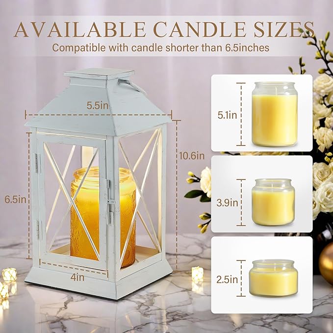 Candle Warmer Lamp with Timer,Cande Warmer Lantern for Jar Candle,Dimmable Candle Lamp Warmer Farmhouse Heat Lamp with 2 Bulbs,Auto Shut Off & Adjustable Brightness-White