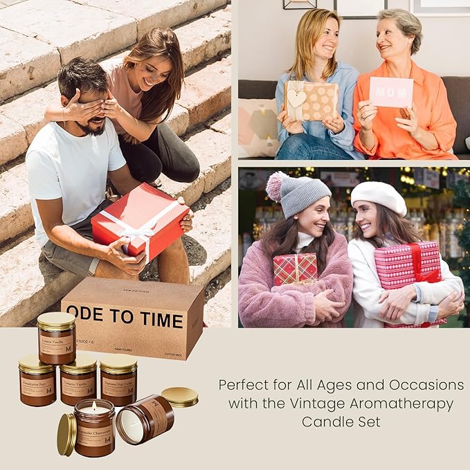 M&SENSE 6 Pack Christmas Candle Gift Set, Aromatherapy Candle Gift for Men and Women, Soy Wax Candles Home Scented, Long Lasting Amber Jar Xmas Candles for Christmas, Thanksgiving, Holiday