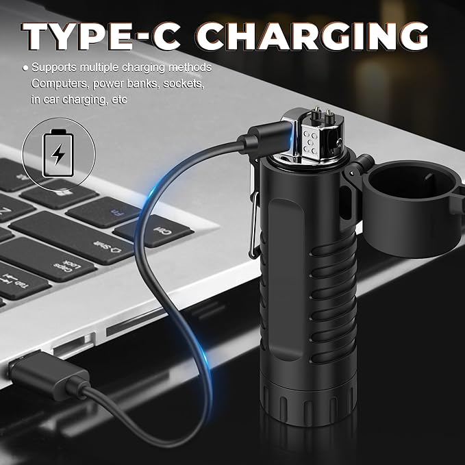 Lafagiet Electric Lighter, USB C Rechargeable, with LED Battery Display, Flashlight, 360° Flexible extendable Arc Lighters for Candle, Camping, Outdoor Adventure