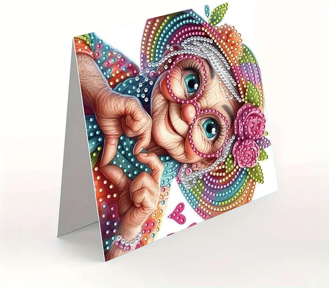 5D Diamond Art Painting Greeting Cards Kit, DIY Cards for Blessings Congratulations Gifts, Greeting Card Set for Birthday Thanksgiving Day Christmas Halloween-Grandma’s Heart