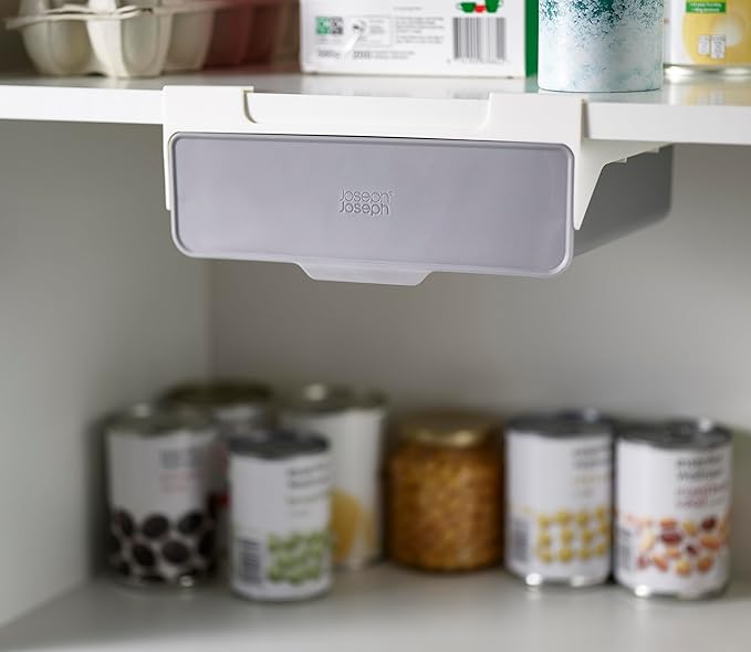 Joseph Joseph CupboardStore Under Shelf Drawer Kitchen Cabinet Storage Organizer, Space Saving, Gray/White