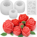 4 Pack Rose Candle Molds with Leaf Mold, Set of Large + Medium + Small 3D Rose Flower Silicone Molds for Candles Making Epoxy Resin Casting Handmade Soap Clay Plaster Home Décor Mom Gift