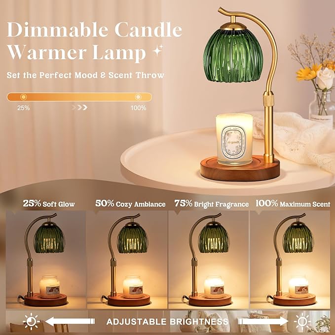 Candle Warmer Lamp with Timer - Electric Flameless Wax Melter Warmer for Jar Scented Candles, Vintage Home Decor Cozy for Women Mom Friend Sister (Green)