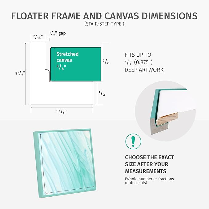 Pixy Canvas Custom Sized Floater Frame for 3/4 (0.75) inch Deep Canvas Paintings/Canvas Prints/Wood Canvas Panels/Wall Art/Wall Decor/Home Decor/Artwork (Natural Oak, Custom Size, Square)