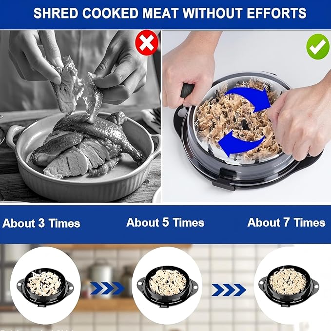 Chicken Shredder Tool Twist Meat Shredder Large for Chicken Breasts Beef Pulled Pork with 304 Stainless Steel Claws for Meal Prep Kitchen Essentials Gadgets Wall Mounted Dishwasher-Safe (Black&Black)