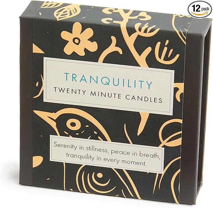Signature Collection – Tranquility (Folk). 12 x Twenty Minute Candles with a Ceramic Holder.