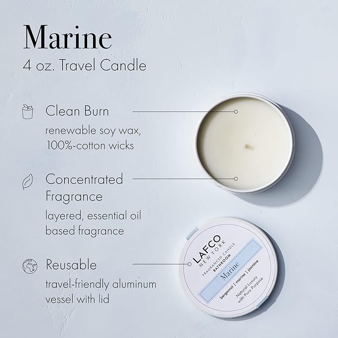 LAFCO New York Travel Candle, Marine - 4 oz - 20-Hour Burn Time - Made in The USA
