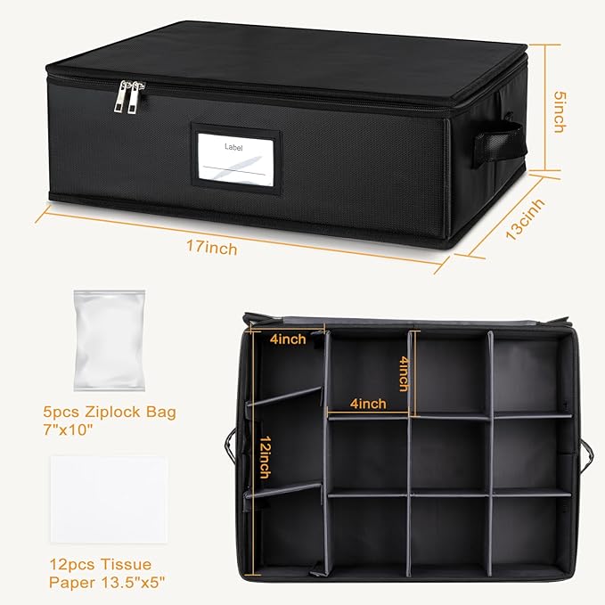 Fireproof Candle Storage Organizer Box with Dividers, Tissue Paper and Ziplock Bags Protects Aromatherapy, Jar, Taper, Pillar, Tealight Candles (1, Black, 17")