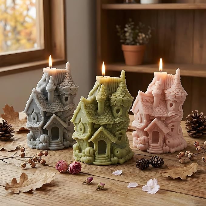 XIAOSHUI Forest Magic Cottage Candle Molds House Candle Silicone Mold for Candles Making Resin Casting Aromatherapy Candles Gypsum Craft Home Decorate