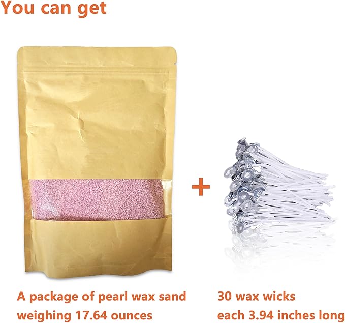 DRMAISON Pearled Candle Wax Sand DIY Kit - 17.6 oz, Light Purple, Non-Toxic&Smoke-Free, Refillable with 30 Wicks, Long-Lasting Flame, Highly Customizable for Wedding, Party&Holiday Decor