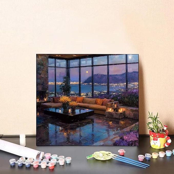 Paint by Numbers Kit for Adults Moon Paint by Numbers Candle DIY Crafts for Adults Canvas Paintings Kits, Hobbies for Women Art With Accessories for Home Wall Decor 24x24inch Without Frame 5-7909