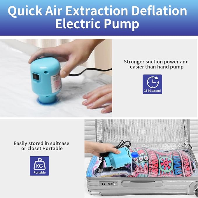 HOTBAG Electric Air Pump for Vacuum Storage Bags, Portable Travel Vacuum Pump Compressing Clothing Vacuum Seal Pump for Various Vacuum Seal Bags Blue(Storage Bag Not Included)