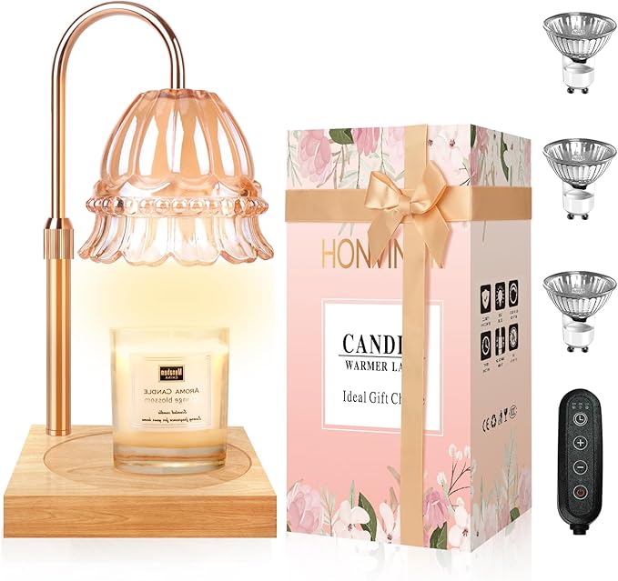 Flower Candle Warmer Lamp Adjustable Height, Candle Warmer Light with Timer & Dimmer, Compatible with Jar Scented Candles, Wax Melt Warmer with 3 Bulbs for Home Decor
