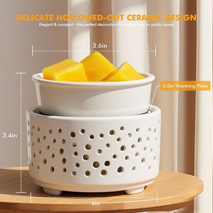 EQUSUPRO Ceramic Wax Melts Warmer–Electric Candle Wax Warmer for Scented Wax PTC Heating 4-in-1 Night Light Electric Wax Burner Fragrance Wax Melter for Home Office Decor & Gift (Hollow-Out)