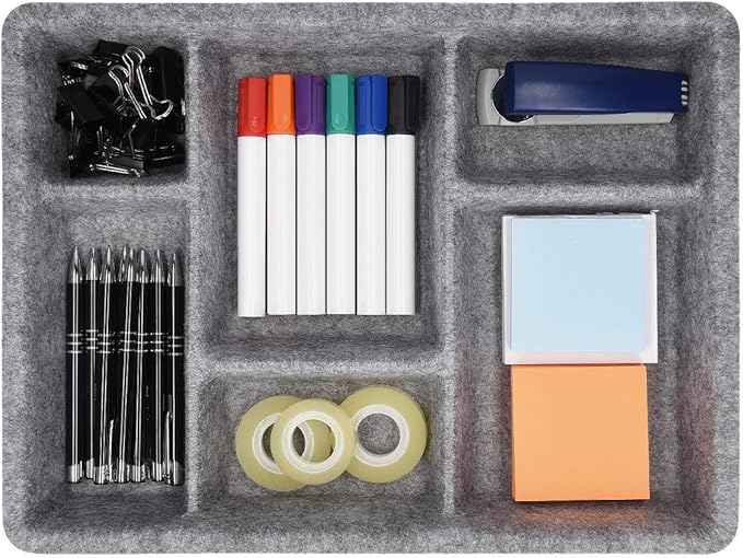 Navaris Felt Drawer Organizer Tray - Tidy Desk Drawers, Office Supplies, Jewelry, Cosmetics, Small Personal Items and Accessories - Gray