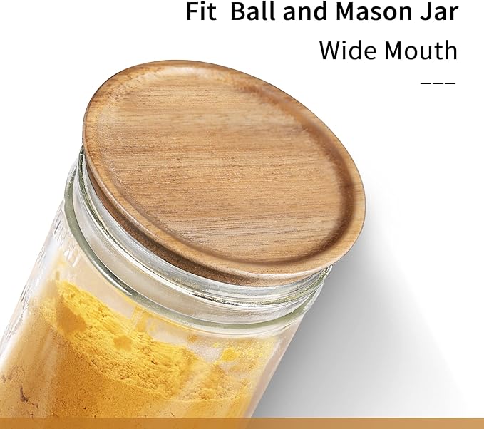 6-Pack Wide Mouth Wooden Mason Jar Lids for Ball/Mason Jars, Reusable Acacia Wood Mason Jar Lids with Airtight Silicone Seal Perfect for Dry Food Storage (Brown)