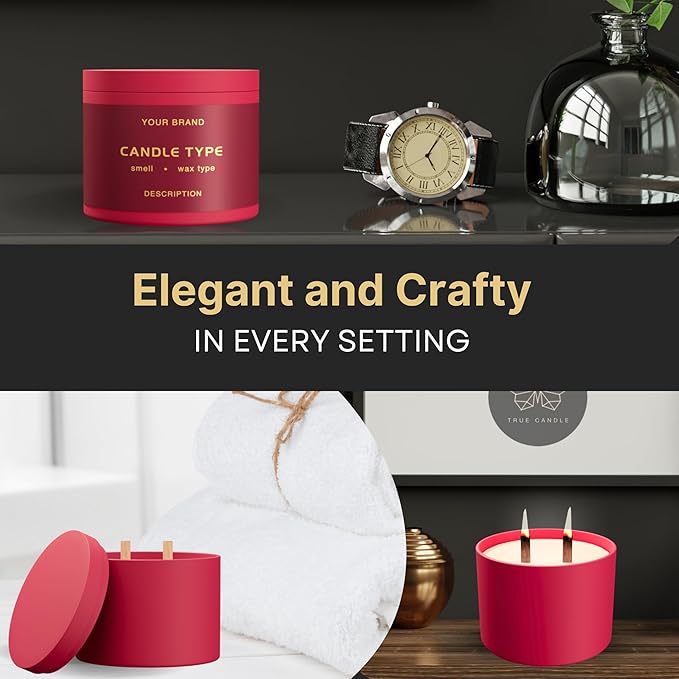 True Candle Tins for Making Candles - 24 Pack of 8 oz Black Candle Containers Bulk 8oz - Empty tins with lids for Candles - Premium Metal Jars, DIY Vessels | Painted Outside and Inside | RED