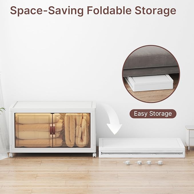 UAMFURI Stackable Storage Bins with Lids, 180QT Closet Organizers, Lockable Storage Cabinet，Foldable Storage Box with Doors and Wheels, Plastic Drawers for Home, Garage, Office (1, White, Extra Large)