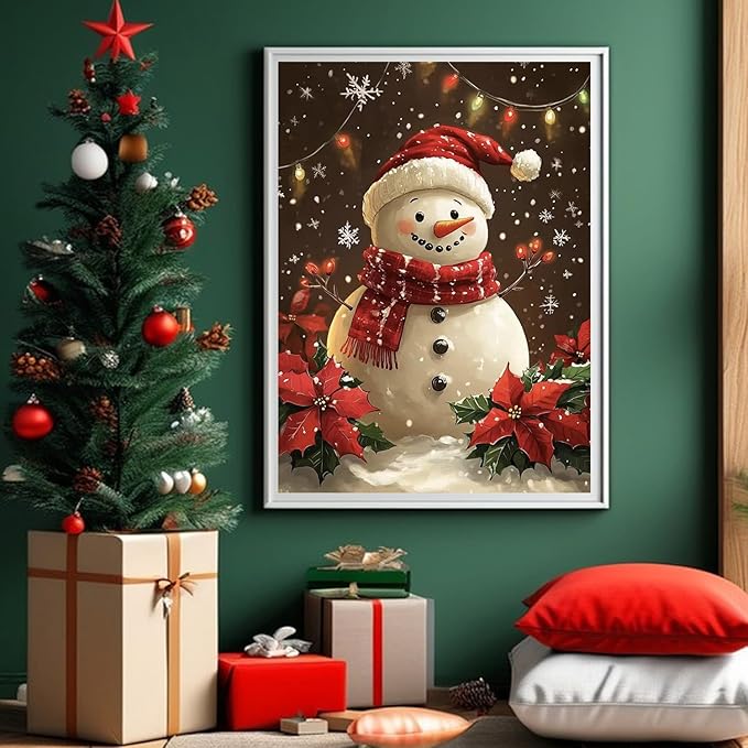 Accompany Wind 5D Christmas Diamond Painting Kits for Adults, Christmas Snowman Diamond Art Kits,Round Full Drill Dots Gem Art Crafts for Home Wall Decor Gifts 12x16 Inch