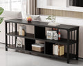IBF 63” Black Bookshelf, Industrial Long Open Horizontal Cube Book Shelf, Low Wide Home 5 Cube Storage Organizer Shelf for Bedroom, Wood and Metal Cubby Bookcase for Living Room, Black Oak, 63 Inch