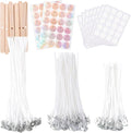 Candle Wicks for Candle Making 150Pcs with 160Pcs Wick Stickers and 12Pcs Candle Wick Holders 48Pcs Warning Labels for DIY Candle Making ((4"+6"+8")