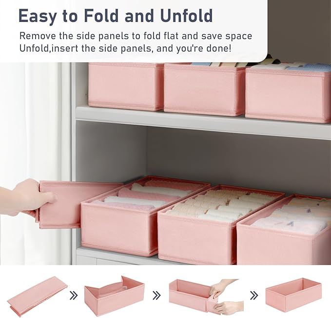 DIMJ Drawer Organizer for Clothes - Underwear, Sock, Closet, and Dresser Storage Box - Dividers for Baby Clothes, Bra, Socks, Belt, Tie - Set of 9, Pink