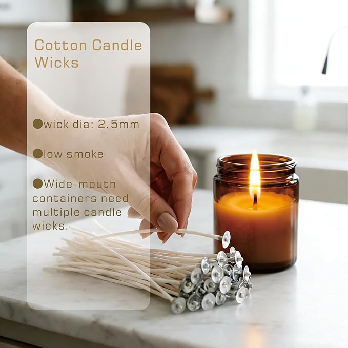 221pcs Candle Making Kit ，with Complete Tool Set：50pcs 4in and 50pcs 6in Cotton Wicks，3Color Dyes，1pack Dries Flowers，5pcs Wick Holders，100pcs Wick Stickers etc for Adults Beginners，Craft Gifts